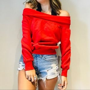 American Red Off Shoulder Sweatshirt 